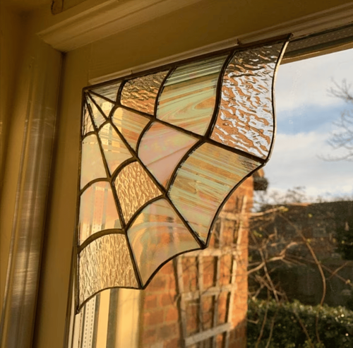 Spider Web Stained Glass Window Corner Décor by Veasoon