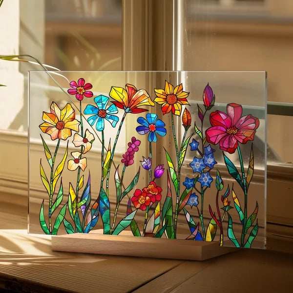 2024 NEWPainted Colorful Flower Pattern Decor With Wooden Base