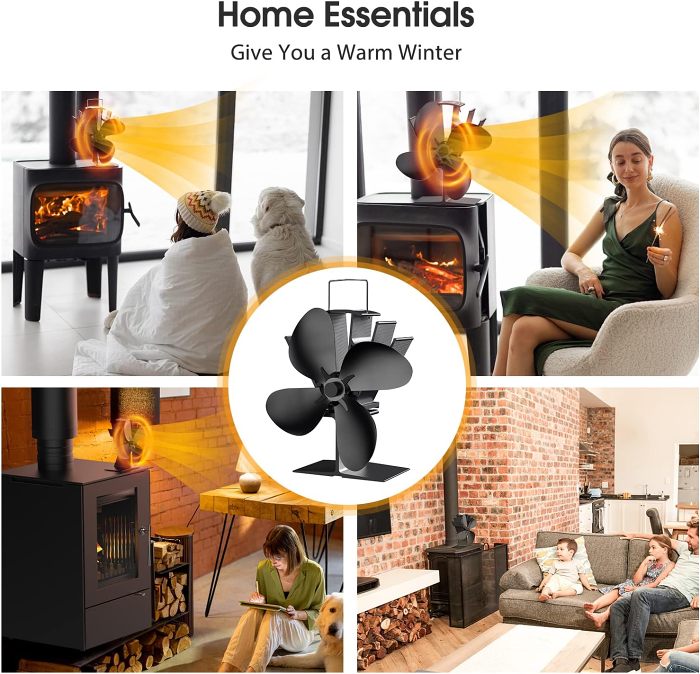 4 Blades  Wood Stove Fans Heat Powered
