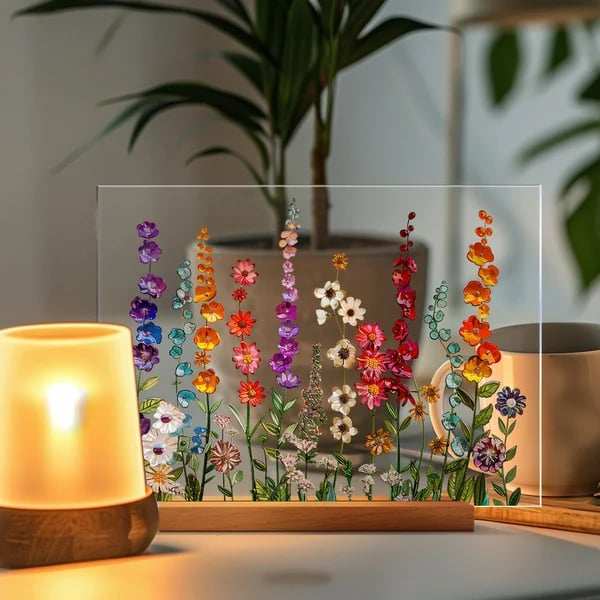 2024 NEWPainted Colorful Flower Pattern Decor With Wooden Base