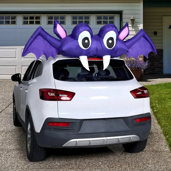 Halloween Inflatable Bat Car Trunk Decor with Built-in LEDs by Veasoon