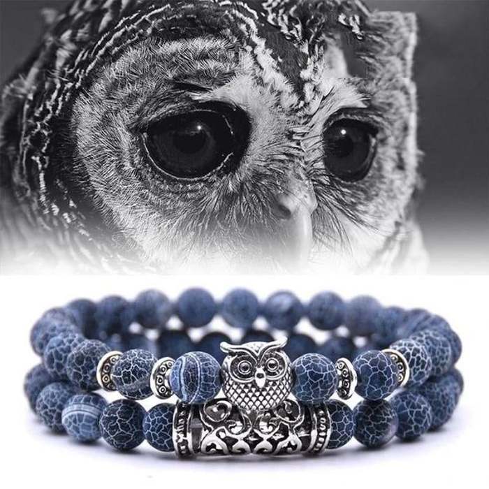 Hot Sale 49% OFFCrazymeow Owl Charm Natural Stone Bracelet