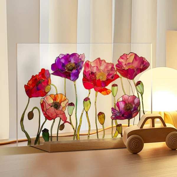 2024 NEWPainted Colorful Flower Pattern Decor With Wooden Base