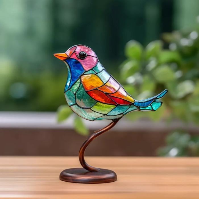 Last Day 49% OFFStained Glass Birds on Branch Desktop Ornaments