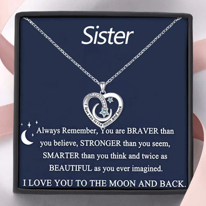 Sister Gift - I Love You To The Moon And Back necklace Blessing Card & Gift Box by Veasoon