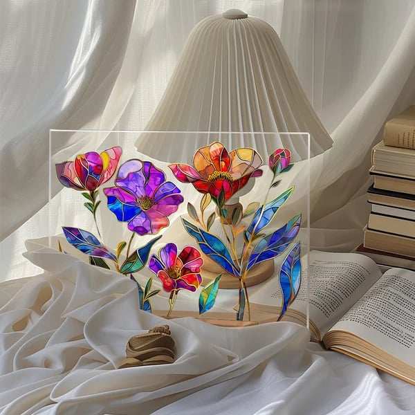 2024 NEWPainted Colorful Flower Pattern Decor With Wooden Base