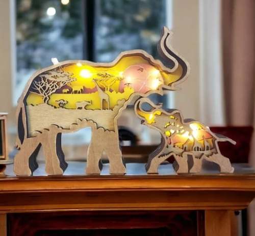 Mother's Day Gift-Wooden 3D Carved Elephant Ornament
