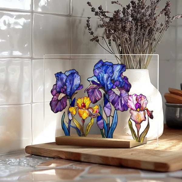 2024 NEWPainted Colorful Flower Pattern Decor With Wooden Base