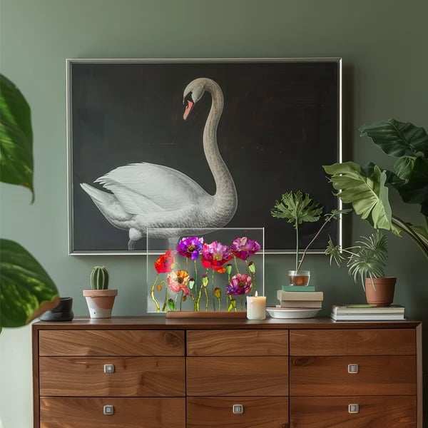 2024 NEWPainted Colorful Flower Pattern Decor With Wooden Base