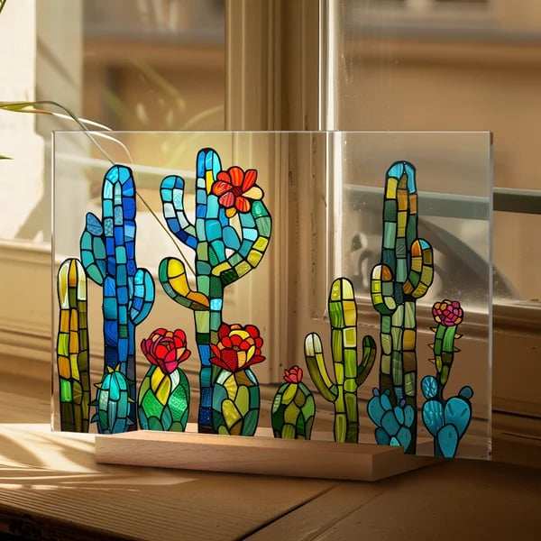 2024 NEWPainted Colorful Flower Pattern Decor With Wooden Base