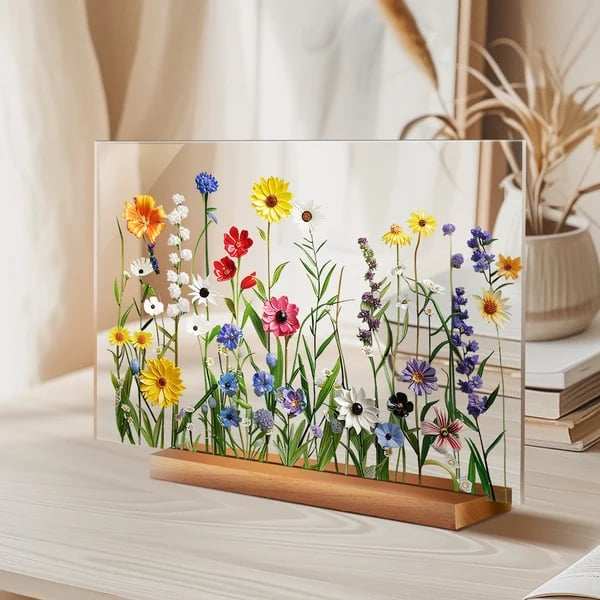 2024 NEWPainted Colorful Flower Pattern Decor With Wooden Base