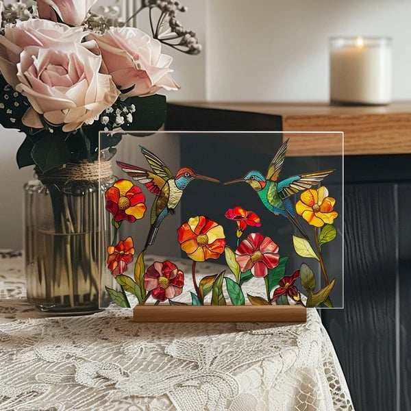 2024 NEWPainted Colorful Flower Pattern Decor With Wooden Base