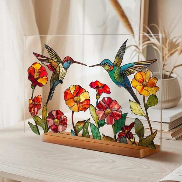 2024 NEWPainted Colorful Flower Pattern Decor With Wooden Base