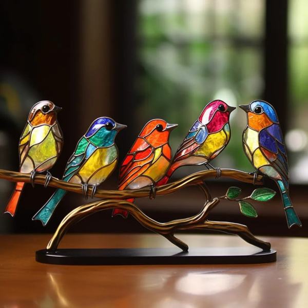 Last Day 49% OFFStained Glass Birds on Branch Desktop Ornaments
