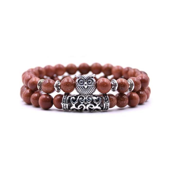 Hot Sale 49% OFFCrazymeow Owl Charm Natural Stone Bracelet