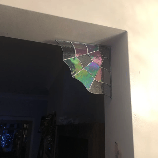 Spider Web Stained Glass Window Corner Décor by Veasoon