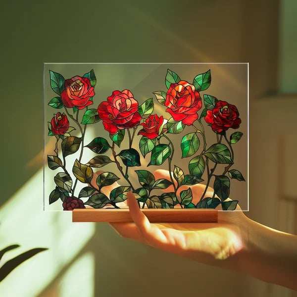 2024 NEWPainted Colorful Flower Pattern Decor With Wooden Base