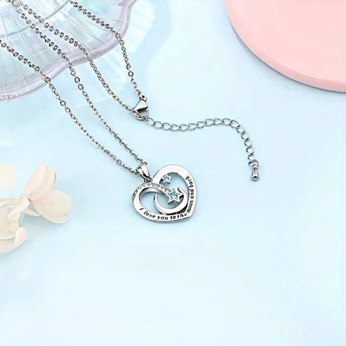 Sister Gift - I Love You To The Moon And Back necklace Blessing Card & Gift Box by Veasoon