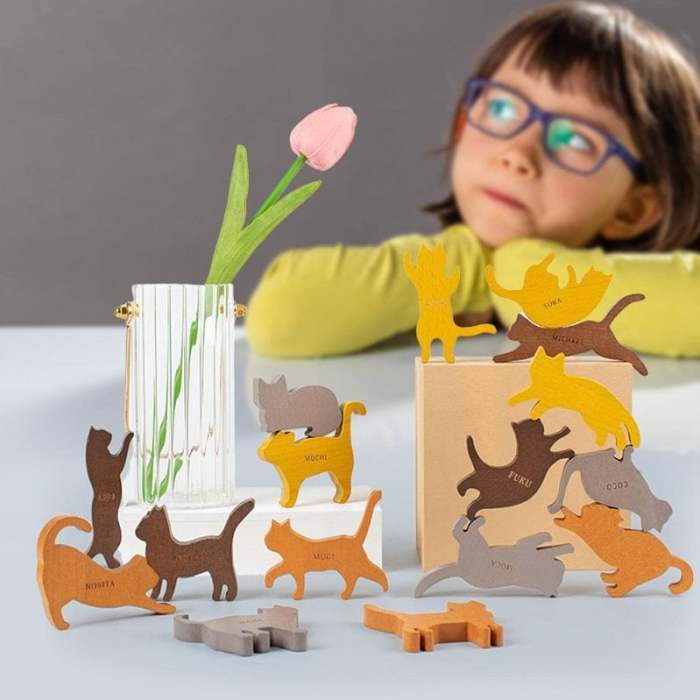 Colorful Cat Stacking Toys - Wooden Balancing Stackable Playset