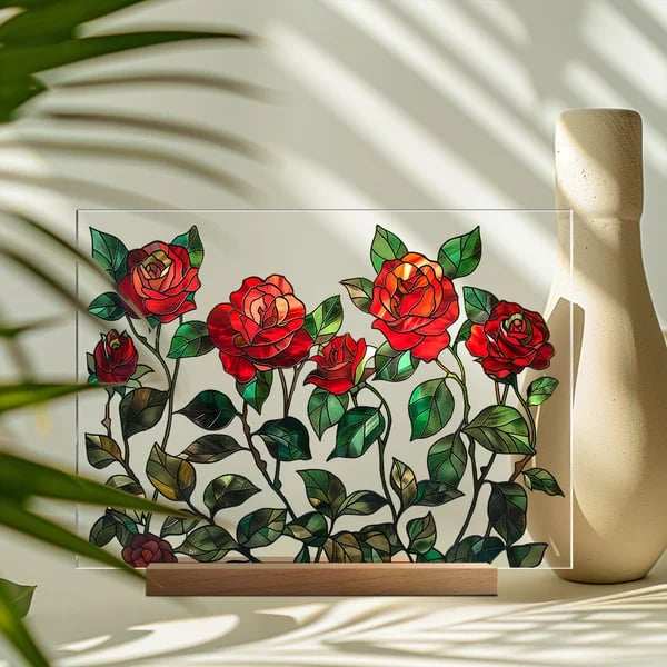 2024 NEWPainted Colorful Flower Pattern Decor With Wooden Base