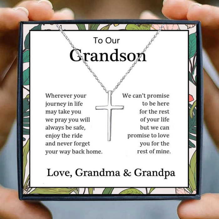 Grandson Gift Cross pendant Necklace Stainless Steel Jewelry by Veasoon
