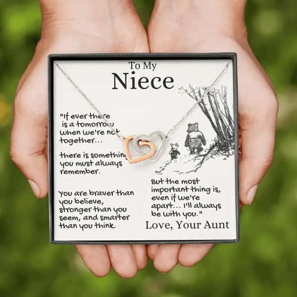 To My Niece - Two-tone Interlocking Heart Pendant Necklace With Gift Card by Veasoon