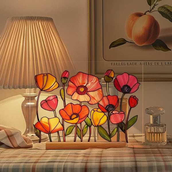 2024 NEWPainted Colorful Flower Pattern Decor With Wooden Base