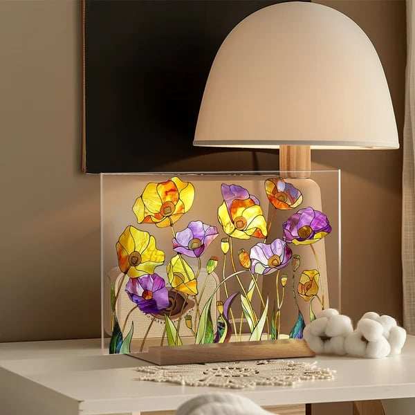 2024 NEWPainted Colorful Flower Pattern Decor With Wooden Base