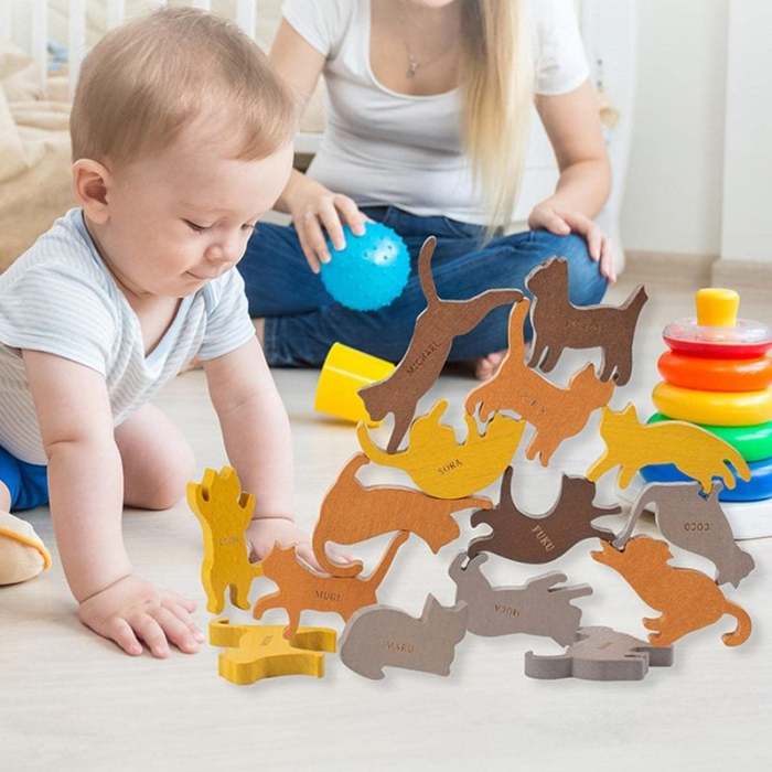 Colorful Cat Stacking Toys - Wooden Balancing Stackable Playset