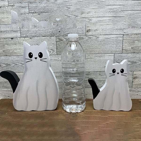Wooden Ghost Cat Figurine