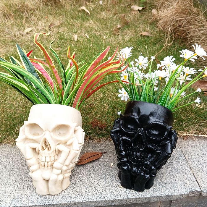 Happy Skull Horror Planter - Unique Plant Pot, Witchy/Goth Decor Bedroom & Home by Veasoon