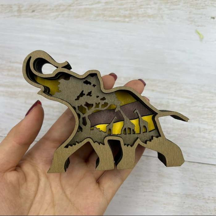 Mother's Day Gift-Wooden 3D Carved Elephant Ornament