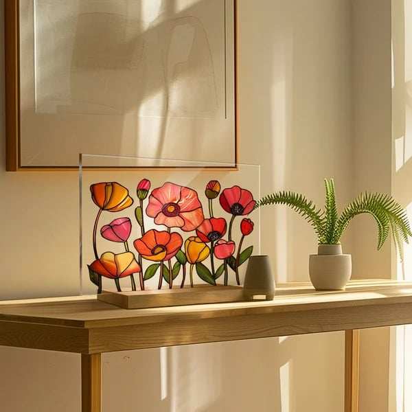 2024 NEWPainted Colorful Flower Pattern Decor With Wooden Base