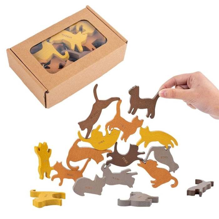 Colorful Cat Stacking Toys - Wooden Balancing Stackable Playset