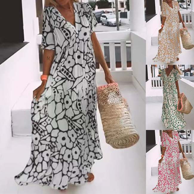 New Short-sleeved Printed Dress