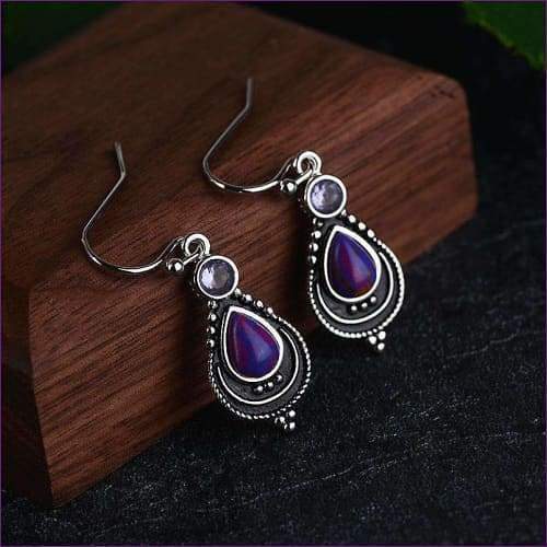 Drop Charoite Silver Earrings