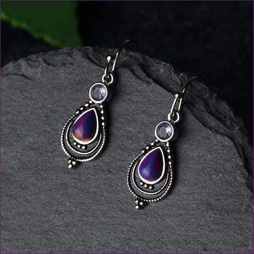 Drop Charoite Silver Earrings