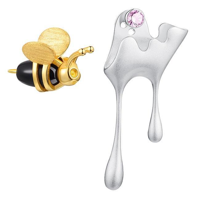 Handmade Gold Bee Silver Earrings