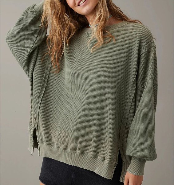 Oversized Big Hug Waffle Sweatshirt （Buy 2 Free Shipping）