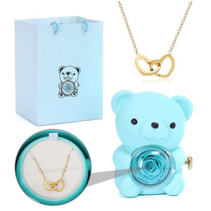 Heart Necklace - with real Rose Bear Giftbox