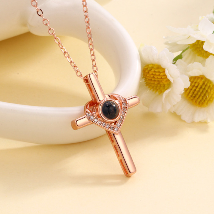Projection Cross Necklace for Women - Religious Christian Jewelry for Baptism &