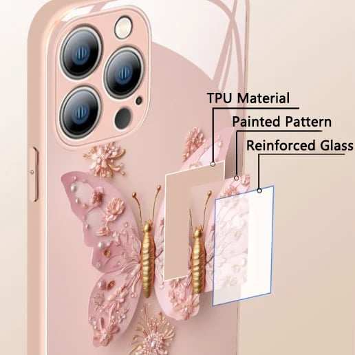 2023 New  Flat 3D Butterfly Pattern Glass Cover Compatible with iPhone （Free Shipping）