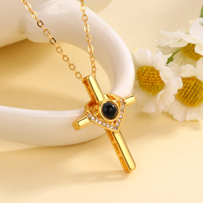 Projection Cross Necklace for Women - Religious Christian Jewelry for Baptism &