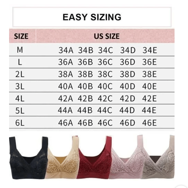 -Plus Size Comfort Extra Elastic Wireless Support Lace Bra