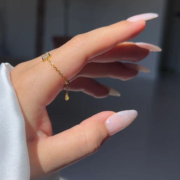 S925 Sterling Silver Adjustable Crystal Self-Love Chain Ring