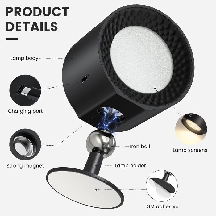 360°Magnetic Ball Rotation LED Wall Lamp Touch Control