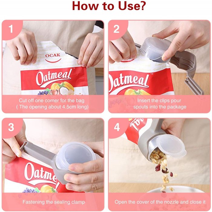 Food Bag Clips With Pour Spouts