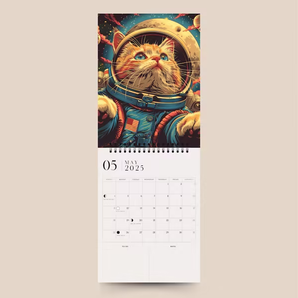 2025 Calendar | Space Cat Calendar | Moon Phase Calendar | Monthly Planner
