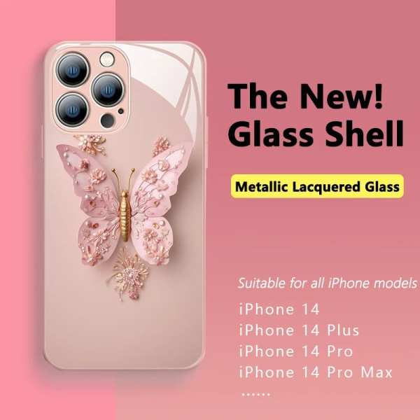 2023 New  Flat 3D Butterfly Pattern Glass Cover Compatible with iPhone （Free Shipping）