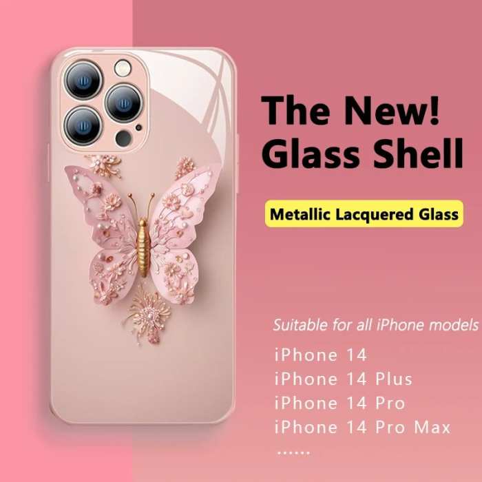 2023 New  Flat 3D Butterfly Pattern Glass Cover Compatible with iPhone （Free Shipping）